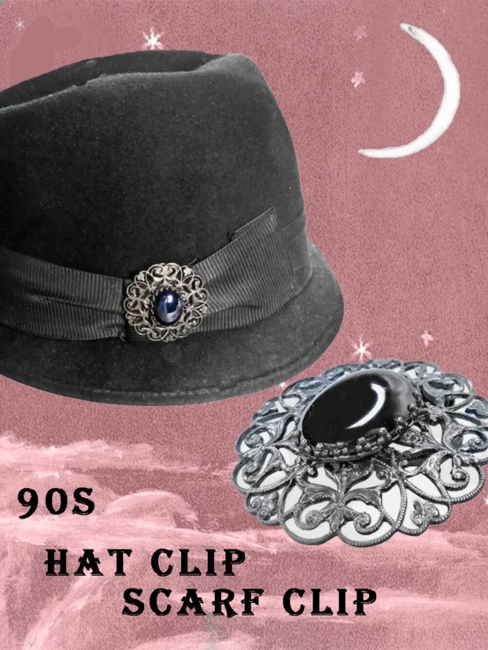 Vintage Scarf Clip Dark Silvertone Filigree Dress Clip Hat Clip